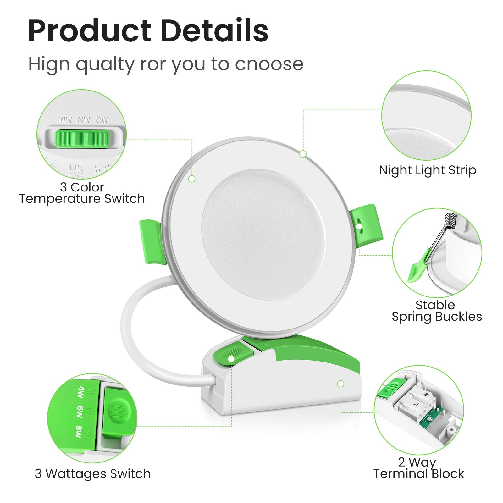 LED Night Recessed Spotlight 68mm 3WT 3CCT Dimmable Ceiling Light 6 Pack