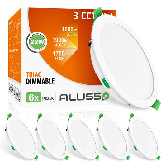 22W Ultra Slim LED Downlight CCT Dimmable IP44,Cutout 185-205mm 6 Pack - ALUSSO LIGHTING