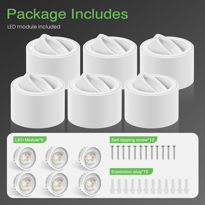 6x LED surface-mounted spotlights dimmable 30° swiveling 3CCT ceiling light 6W module IP20