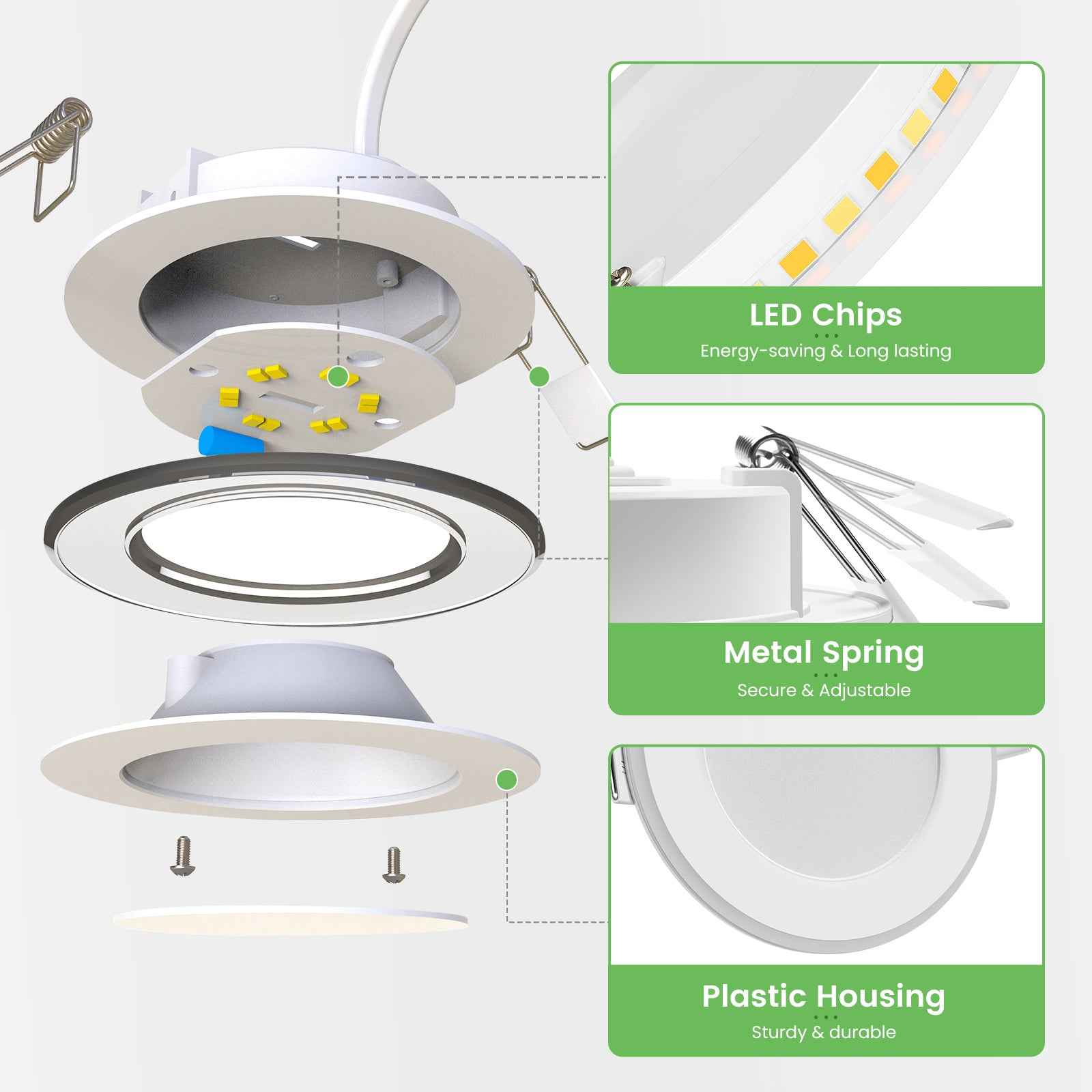 5W LED Recessed Spotlight 70-80mm Night Light 430lm Dimmable 3CCT White Indoor Lamp 6-Pack - ALUSSO LIGHTING