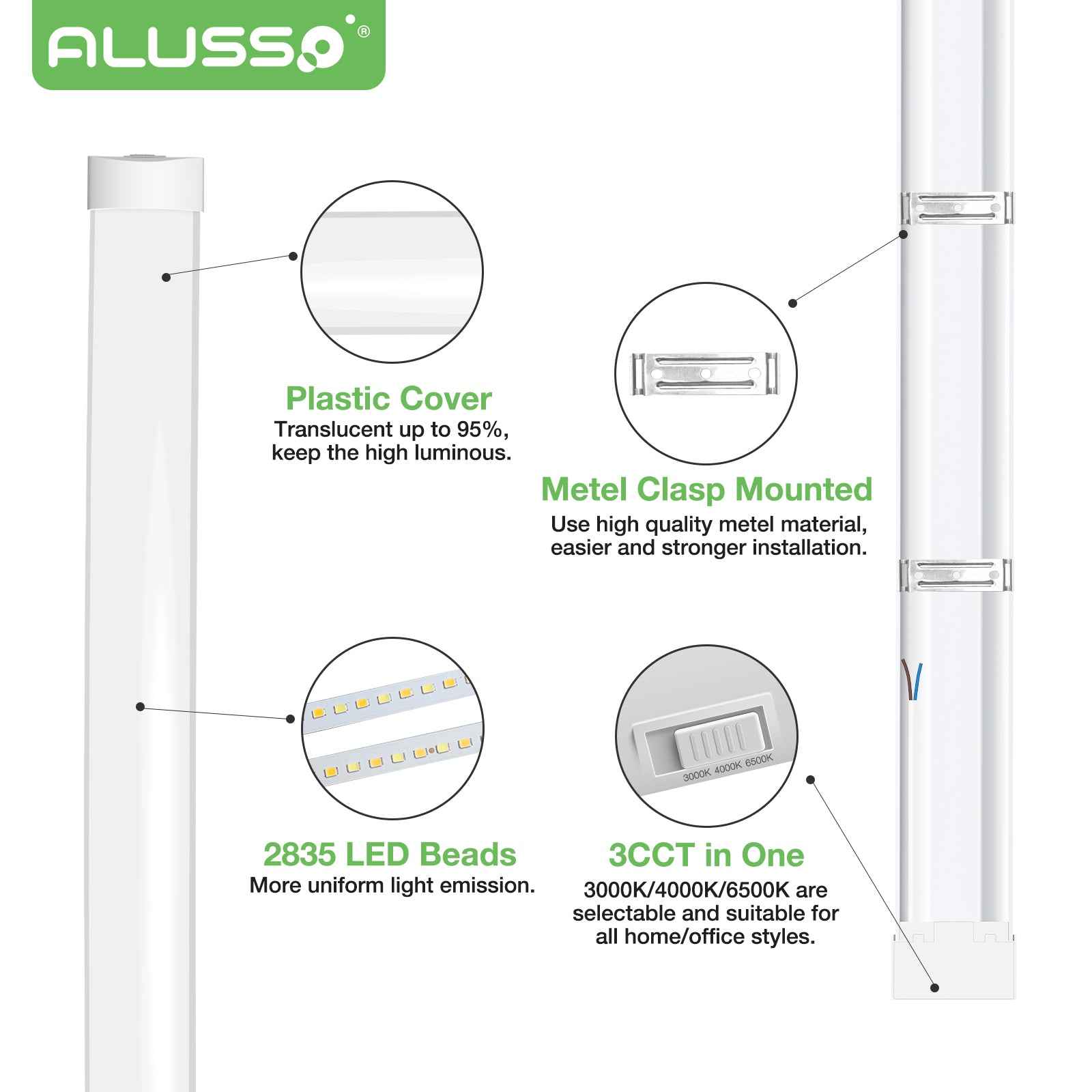 4FT LED Strip Lights Batten Tube Light 3CCT Office Garage Shop Daylights 230V - ALUSSO LIGHTING