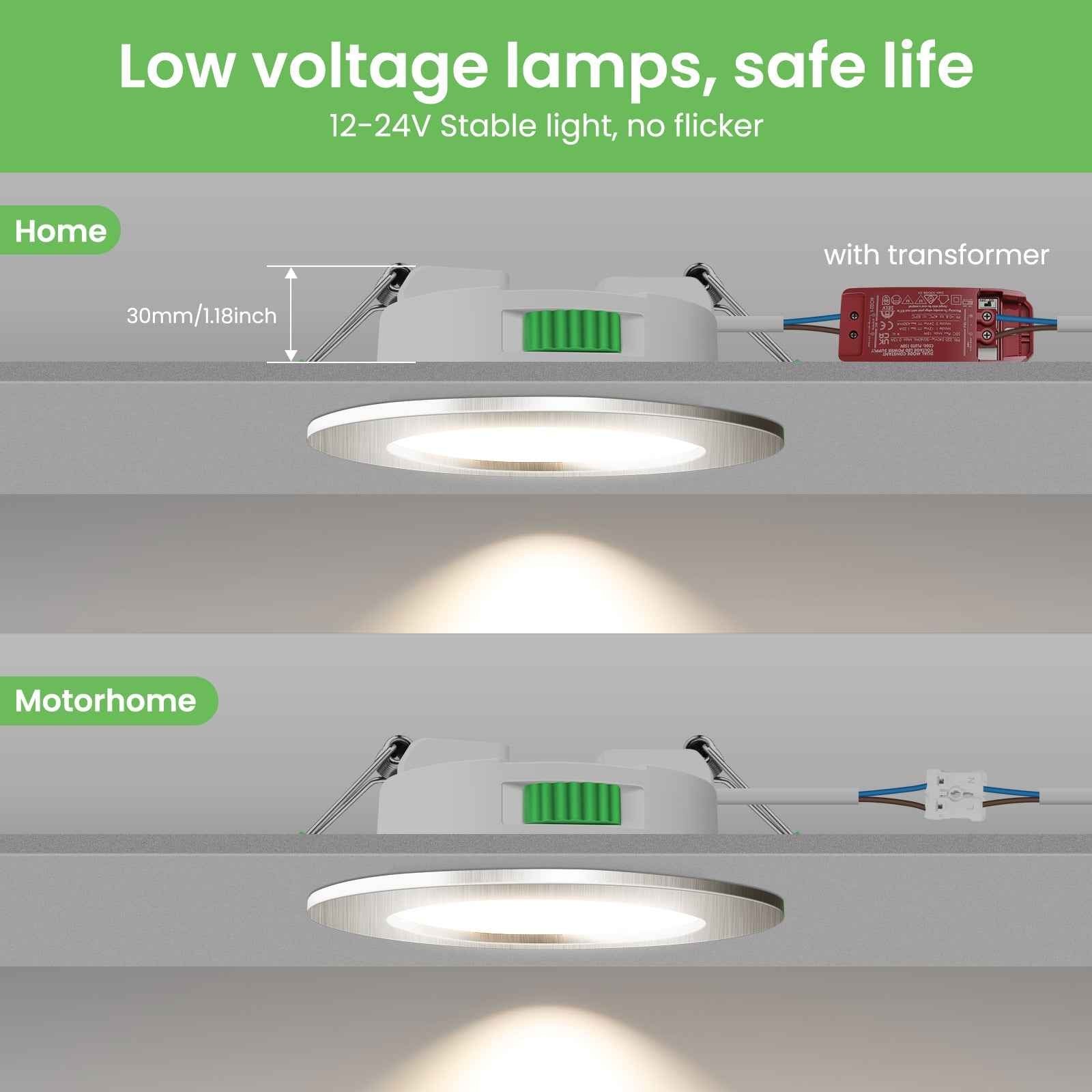 LED Recessed Spotlights 12V AC/DC, 3CCT 3000K 4000K 6500K 4W 400LM Recessed Lights 29mm Installation Depth, IP44 for Bathroom, Set of 6&nbsp; - ALUSSO LIGHTING