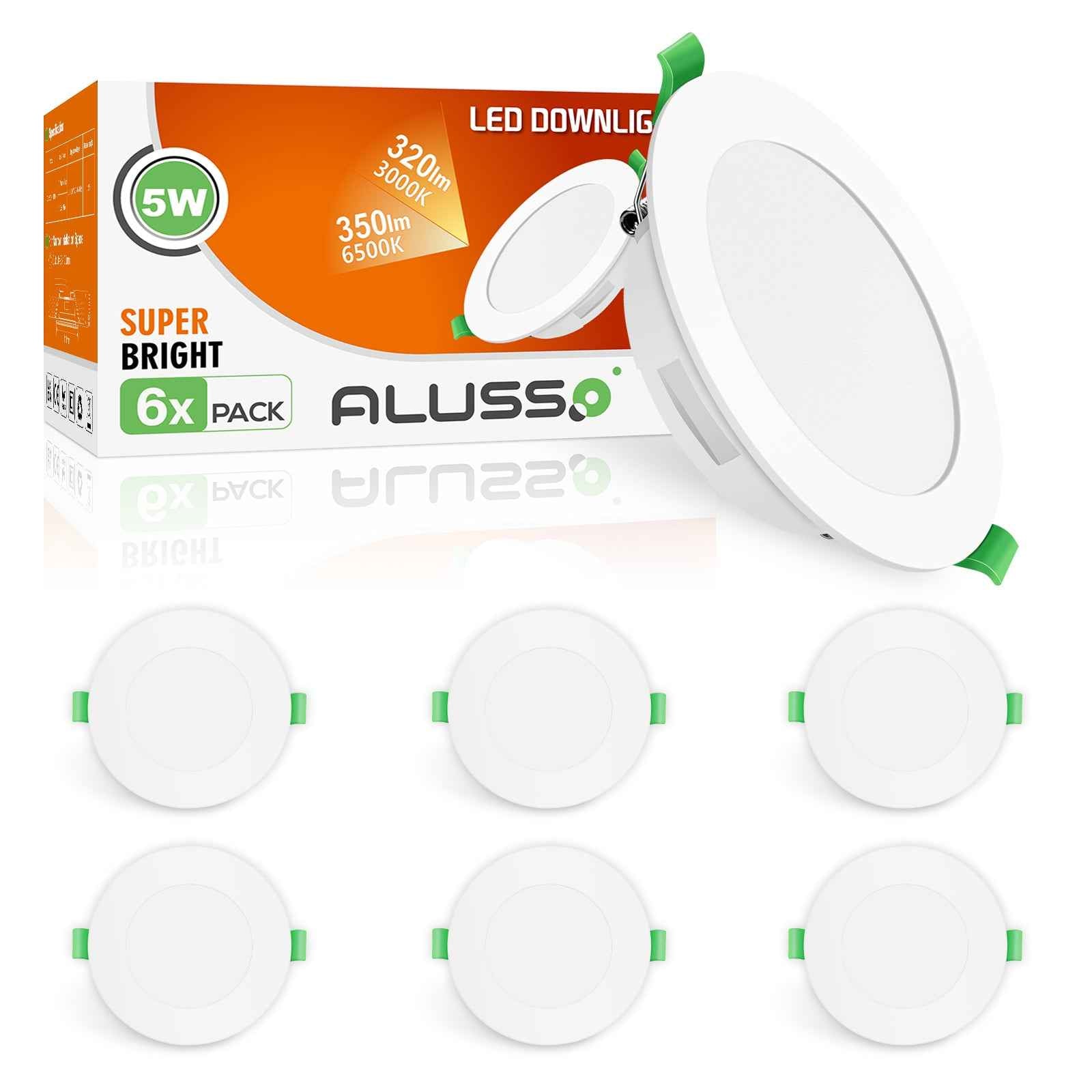 5W/7W/10W Ultra Slim LED Downlight 3000K / 4500K / 6500K IP44,Cutout 75-135mm 6 Pack - ALUSSO LIGHTING
