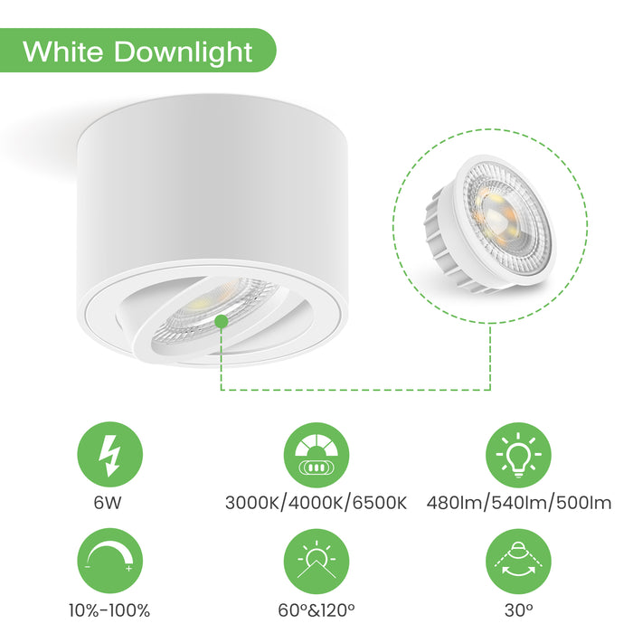 6x LED surface-mounted spotlights dimmable 30° swiveling 3CCT ceiling light 6W module IP20