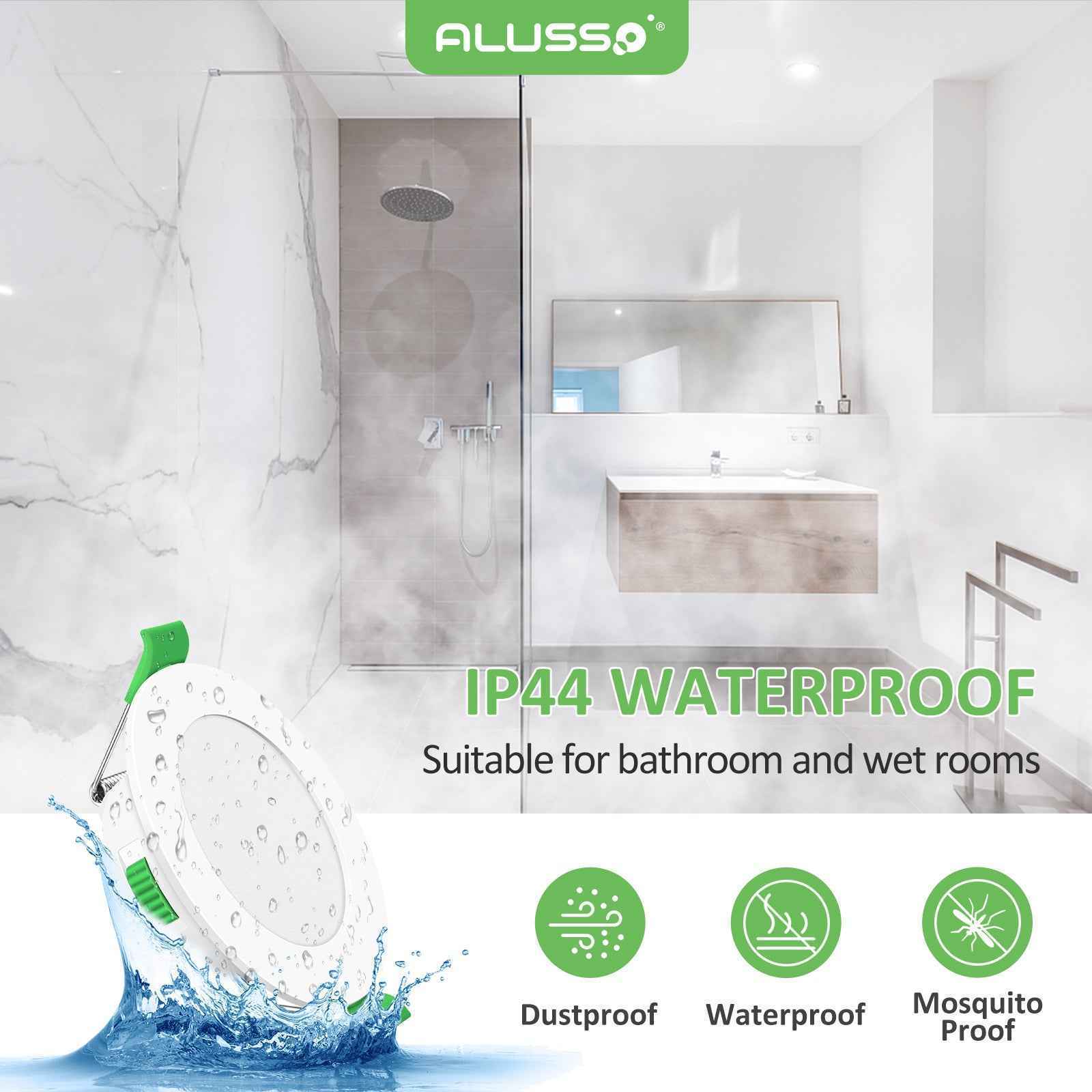 4W 5W 7W 10W 15W 22W Ultra Slim LED Downlight 55-205mm Cutout 3CCT 3000K 4000K 6500K Dimmable IP44 White/Nickel/Black Frame, 6 Pack - ALUSSO LIGHTING