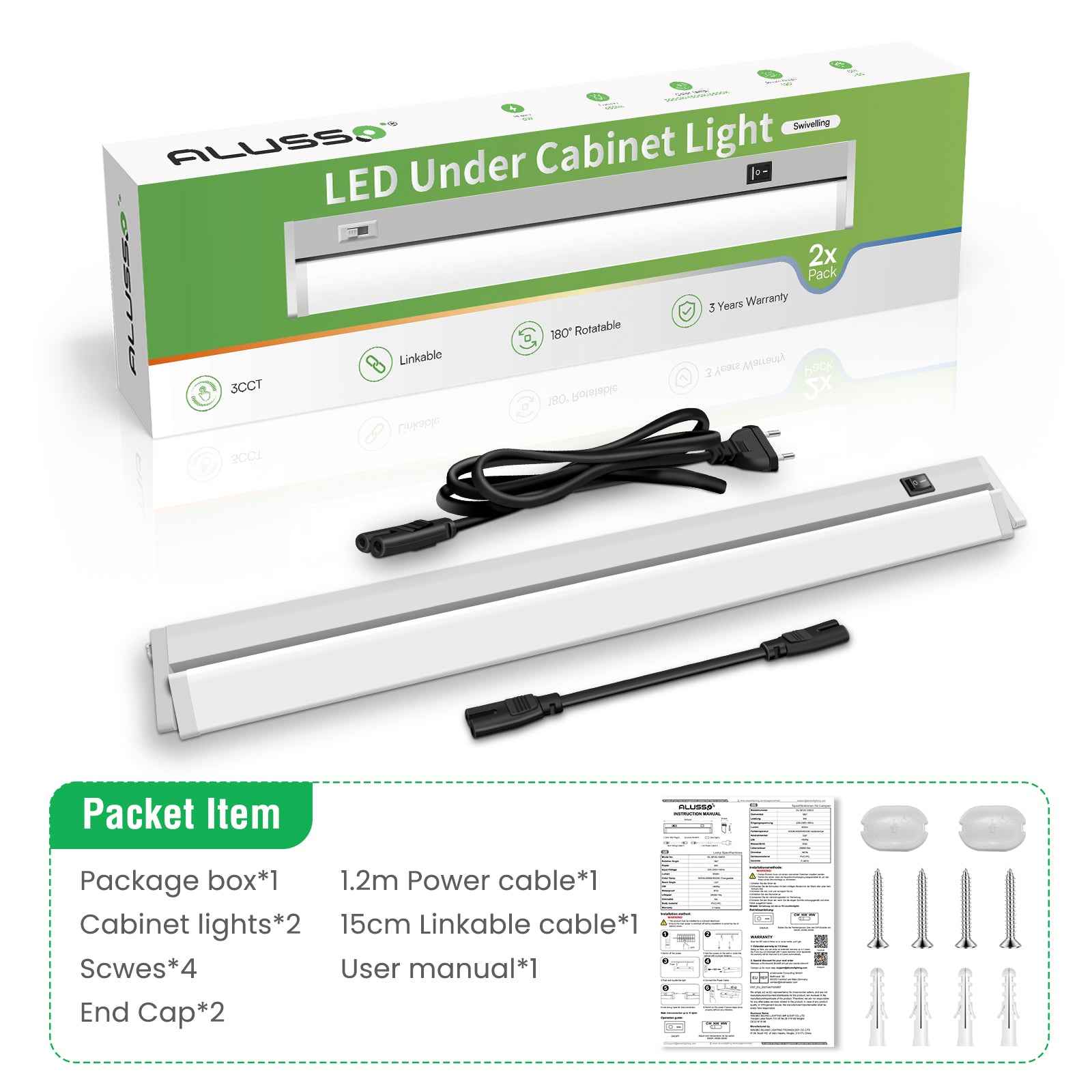 21'' LED Under-Cabinet Lighte 8W 3CCT Swivel 2pcs Linkable Kitchen Ceiling Light