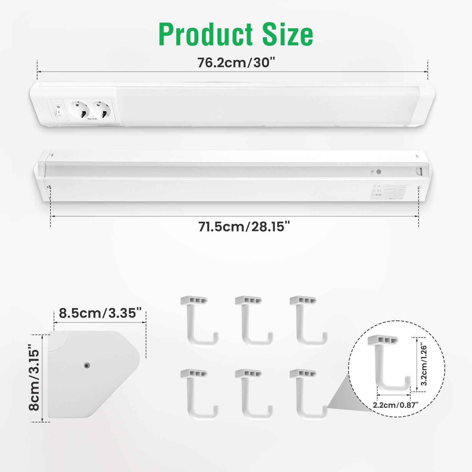 30'' LED Under-Cabinet Light EU Sockets 15W 4000K Ceiling Lamp With 6 Hooks Under Cabinet