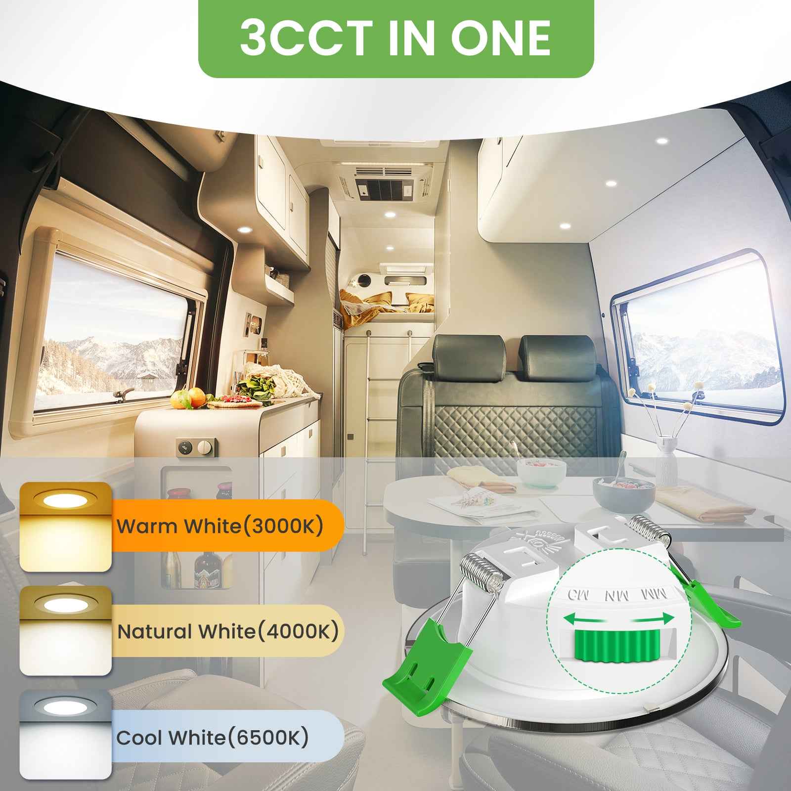 LED Recessed Spotlights 12V AC/DC, 3CCT 3000K 4000K 6500K 4W 400LM Recessed Lights 29mm Installation Depth, IP44 for Bathroom, Set of 6&nbsp; - ALUSSO LIGHTING