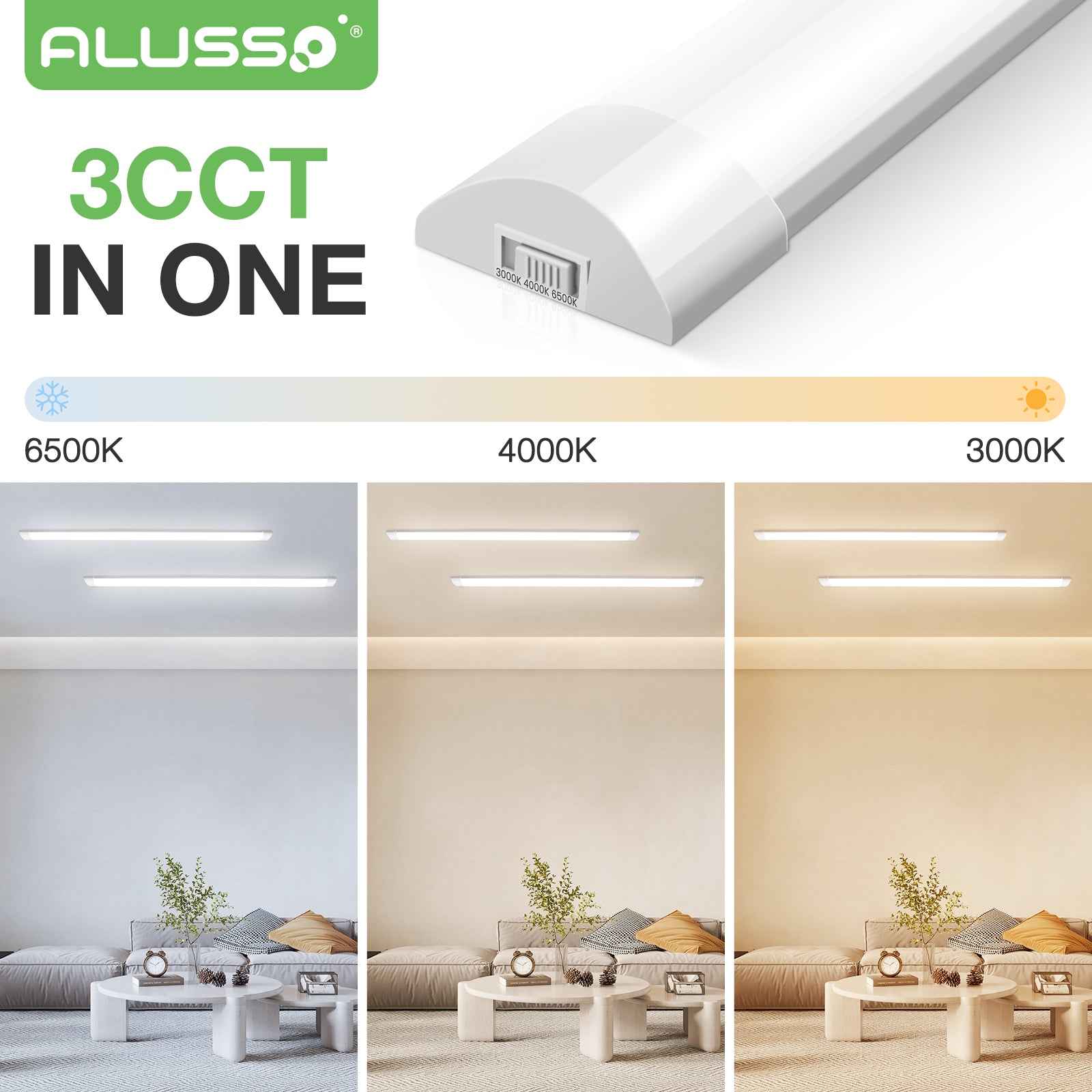 4FT LED Strip Lights Batten Tube Light 3CCT Office Garage Shop Daylights 230V - ALUSSO LIGHTING