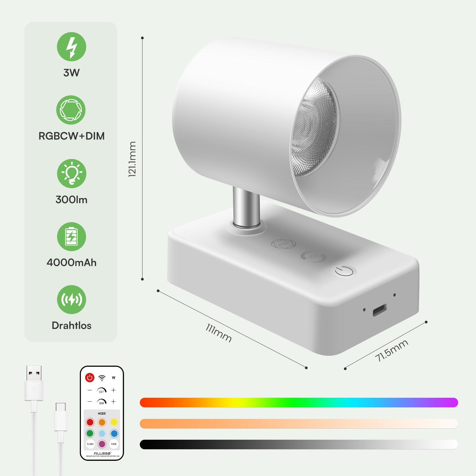 Dimmable LED wall lamp RGBCW wall light Touch reading lamp Night light USB rechargeable