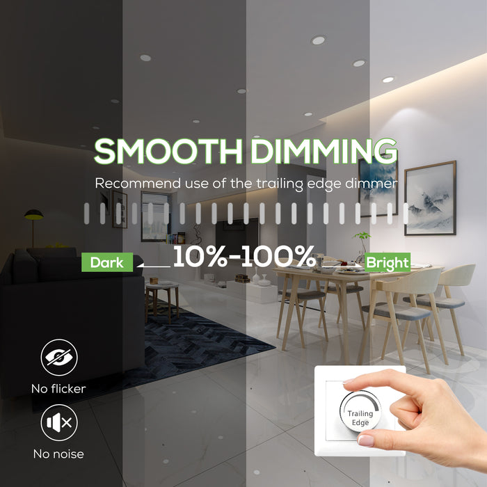 10W Nickel Ultra Slim LED Downlight CCT Dimmable IP44,Cutout 120-135mm 6 Pack