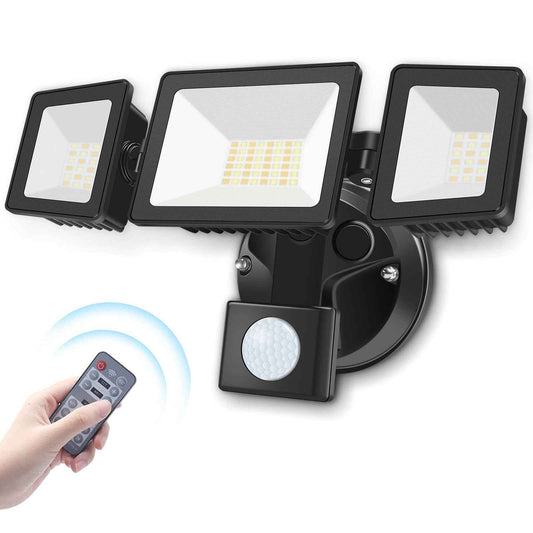 Triple Head 30W LED Security Flood Light with PIR Motion Sensor, 2400lm, IP65 - ALUSSO LIGHTING