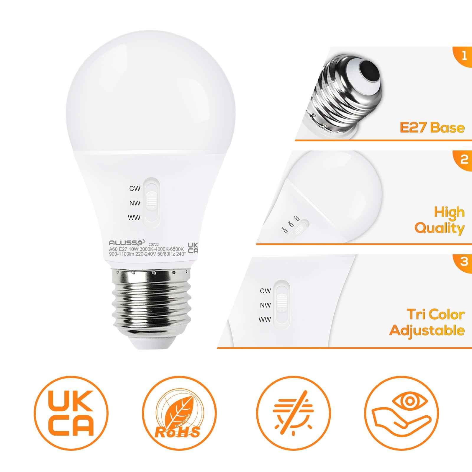 GU10/E27 LED Spotlight Bulb 8W/10W CCT 3000K/4000K/6500K, 120°/240° Beam Angle, 10 Pack - ALUSSO LIGHTING