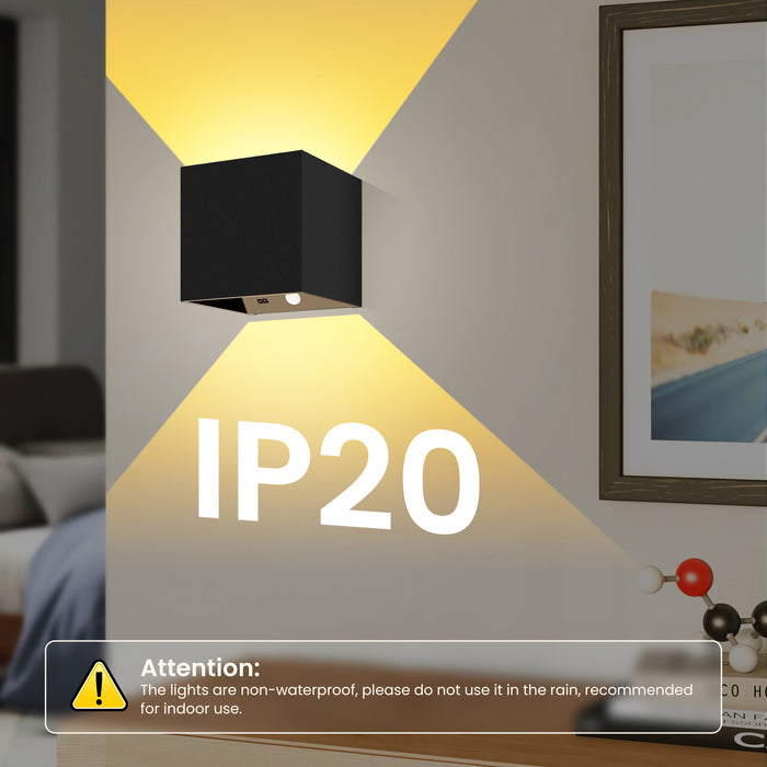 4W Cube LED Wall Lamp CCT Wall Lamp Up Down Indoor Battery Spotlight with Sensor 2PACK