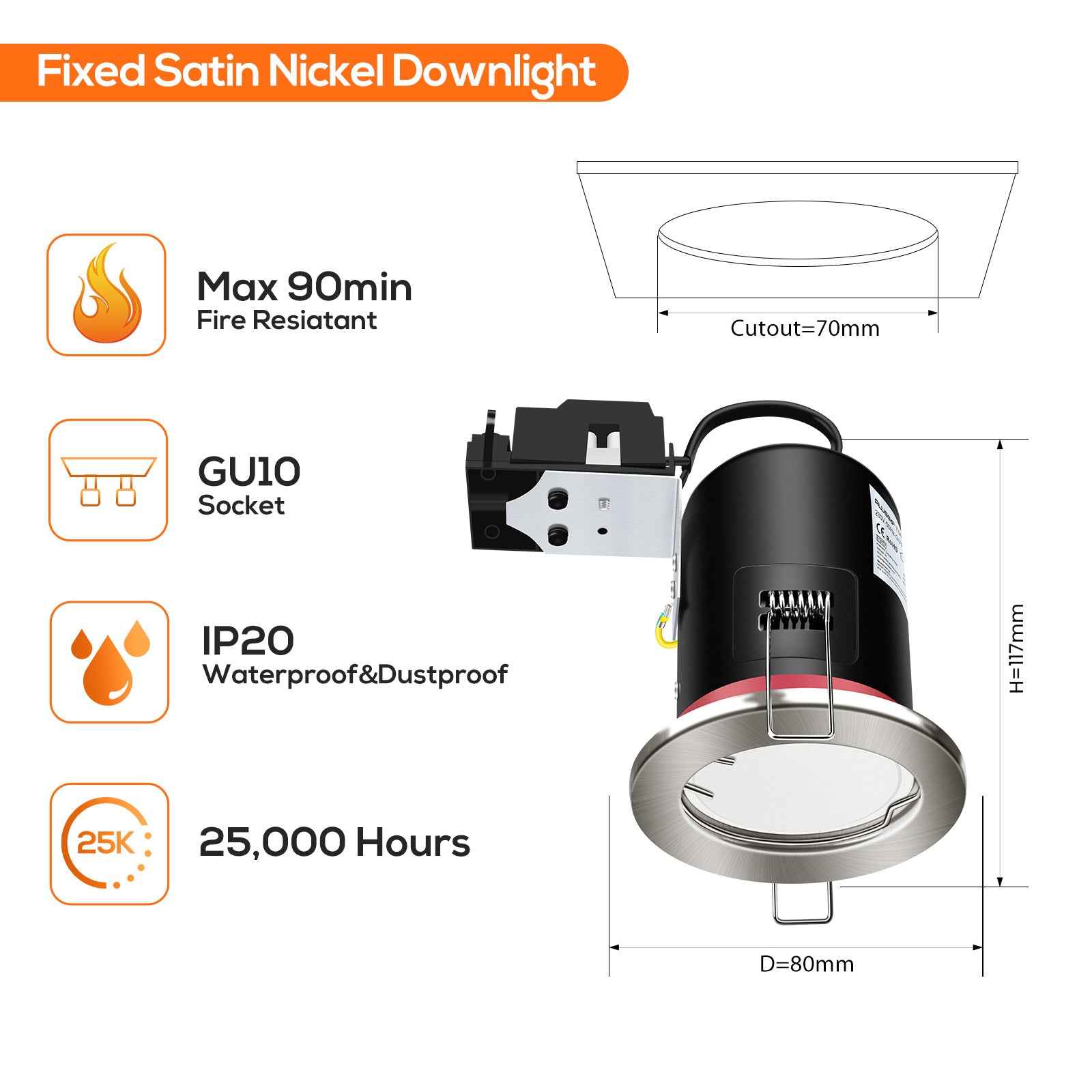 Fire Rated LED Downlight IP20/IP65 Fixed/Tilt Lamp Housing, With/Withgout GU10 Bulbs, Pack of 6 - ALUSSO LIGHTING