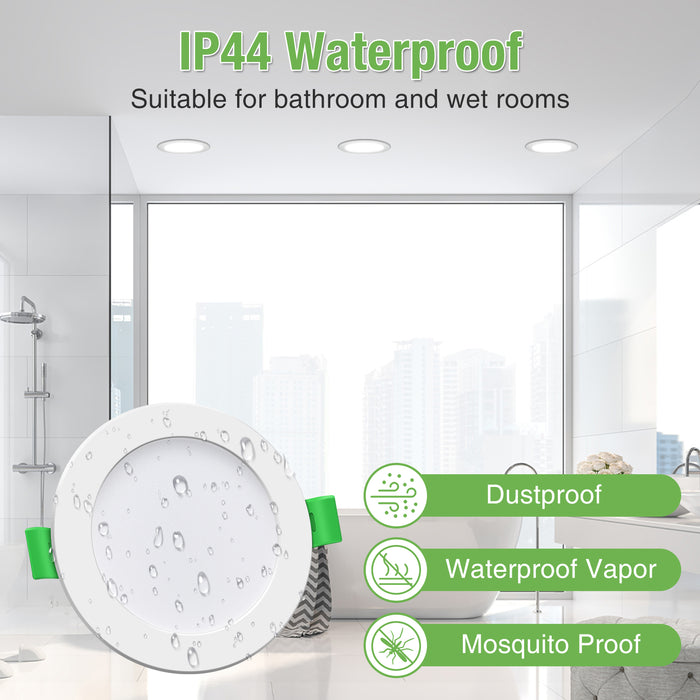 5W Ultra Slim LED Downlight 3CCT Dimmable IP44,Cutout 72-85mm 6 Pack