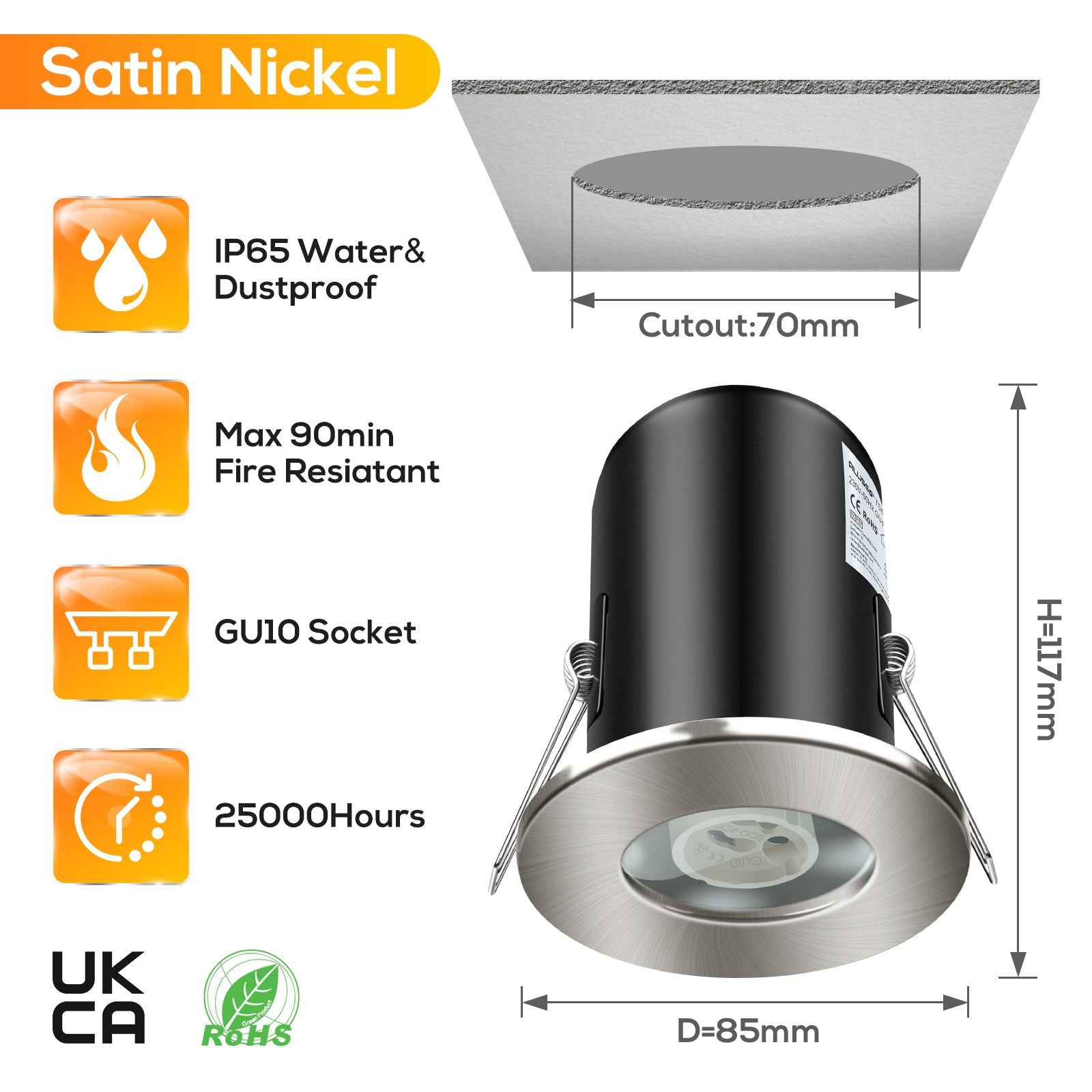 Fire Rated LED Downlight IP20/IP65 Fixed/Tilt Lamp Housing, With/Withgout GU10 Bulbs, Pack of 6 - ALUSSO LIGHTING