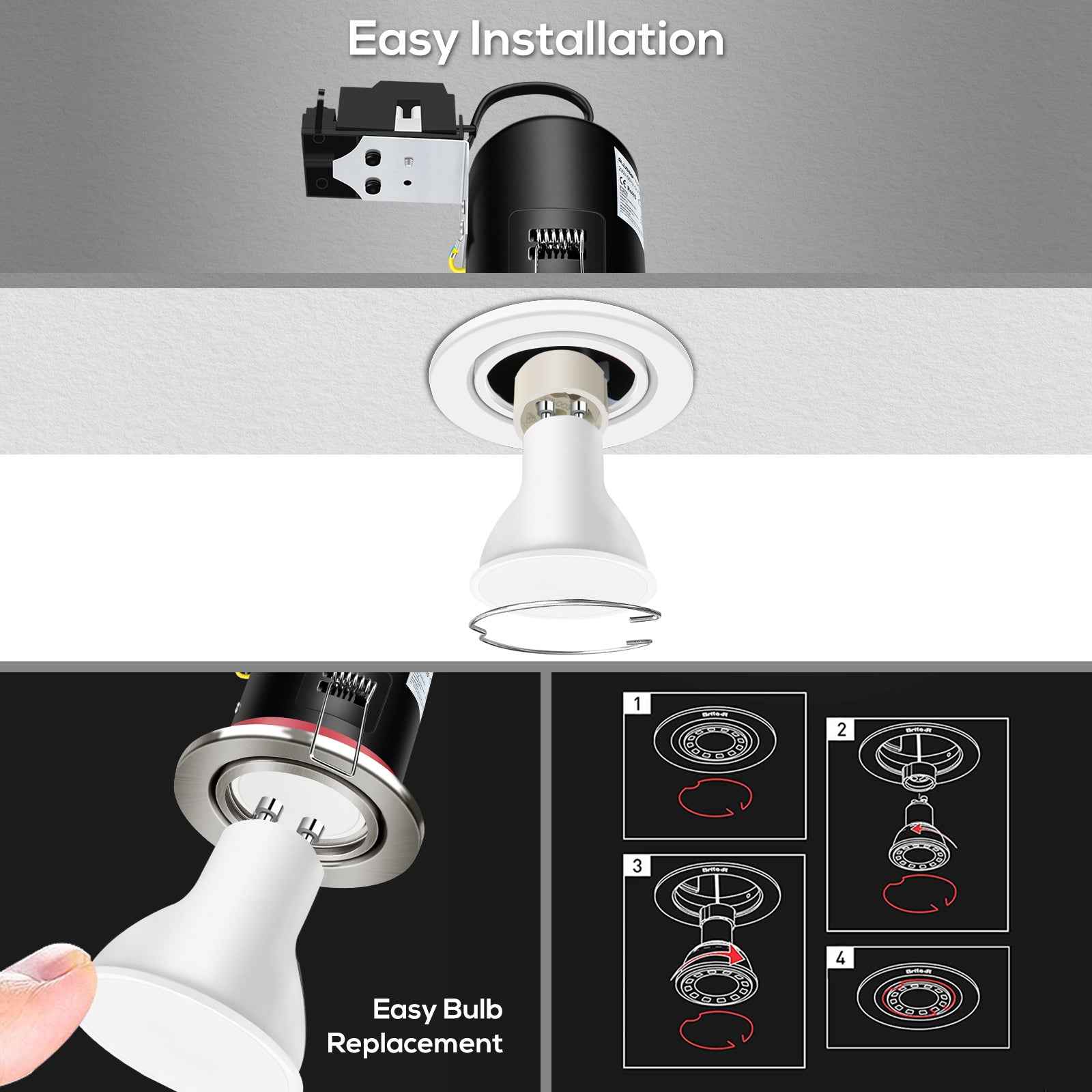 Fire Rated LED Downlight IP20/IP65 Fixed/Tilt Lamp Housing, With/Withgout GU10 Bulbs, Pack of 6 - ALUSSO LIGHTING