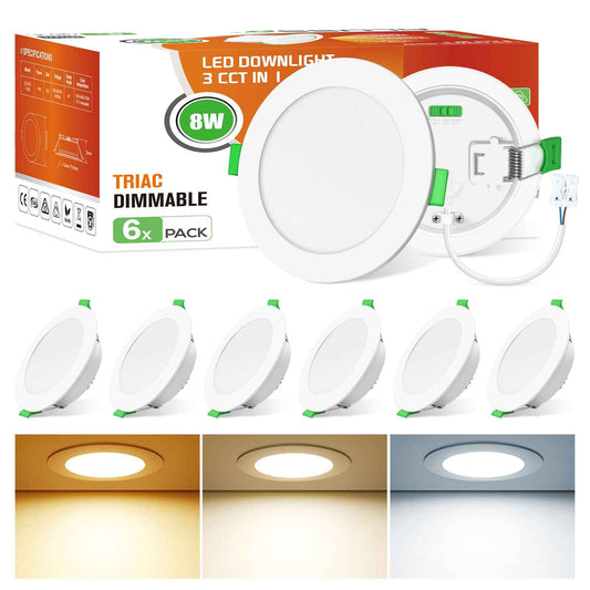 6W 8W ∅75-85mm Recessed Led Ceiling Lights 850lm High Bright, Tri-Color, Dimmable, IP44/IP65, 6 PACK - ALUSSO LIGHTING