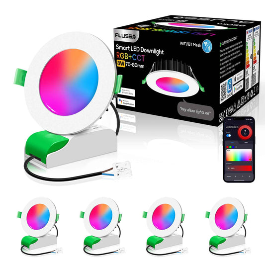 WiFi 8W LED Smart Bluetooth Downlight, Cutout 70-80mm, 4 Pack - ALUSSO LIGHTING