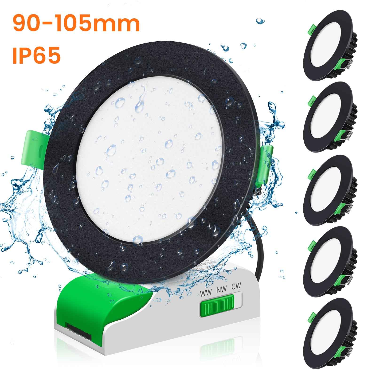 10W LED CCT Dimmable Downlight, Cutout 90-105mm, IP44/IP65 Rated, 6 Pack with External Driver - ALUSSO LIGHTING