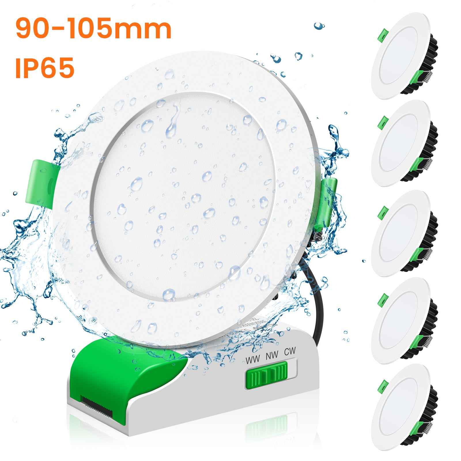 10W LED CCT Dimmable Downlight, Cutout 90-105mm, IP44/IP65 Rated, 6 Pack with External Driver - ALUSSO LIGHTING