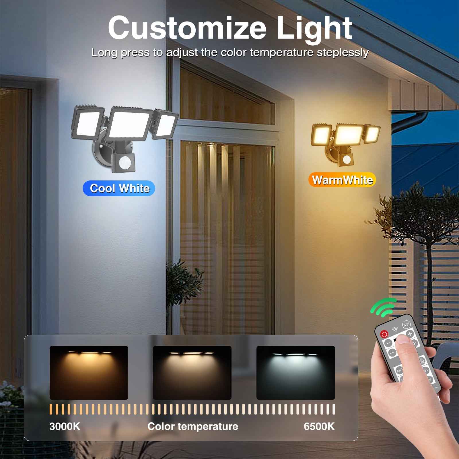 Triple Head 30W LED Security Flood Light with PIR Motion Sensor, 2400lm, IP65 - ALUSSO LIGHTING