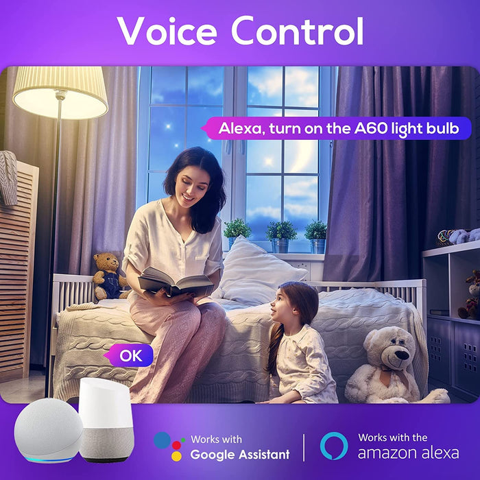 WiFi 5.5W Smart C37 E14 LED Bulbs, 180° Beam Angle, RGB CCT Dimmable, 4 Pack, Alexa Google Home App Control