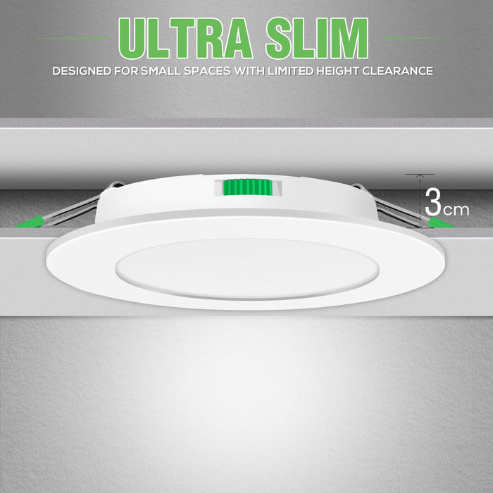 5W Ultra Slim LED Downlight 3CCT Dimmable IP44 Cutout 72 85mm 6 Pack ALUSSO LIGHTING