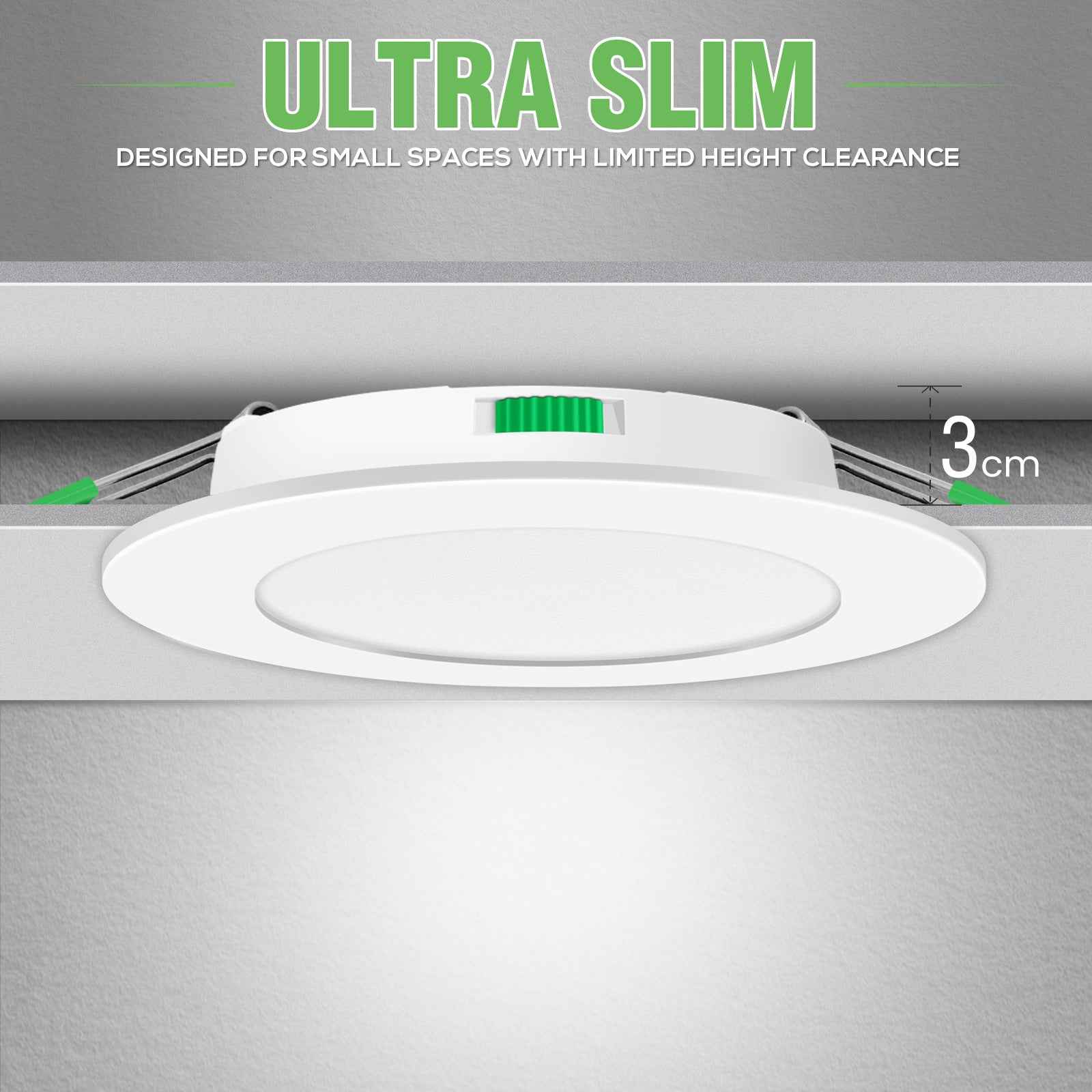 7W White Ultra Slim LED Downlight CCT Dimmable IP44, Cutout 90-100mm 6 Pack - ALUSSO LIGHTING