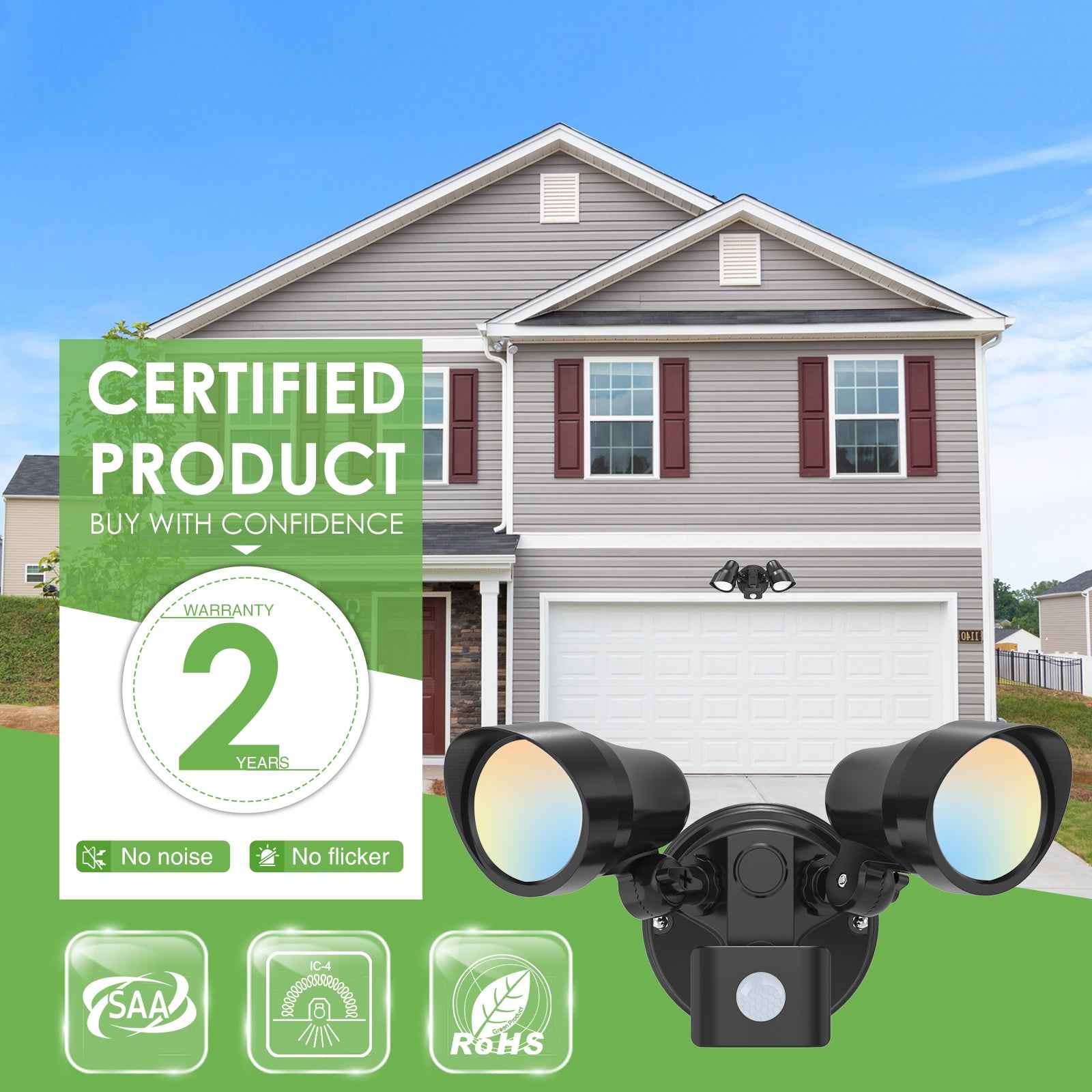 25W LED Floodlight PIR Motion Sensor Outdoor Security Wall Light 2000lm IP54 1pack - ALUSSO LIGHTING