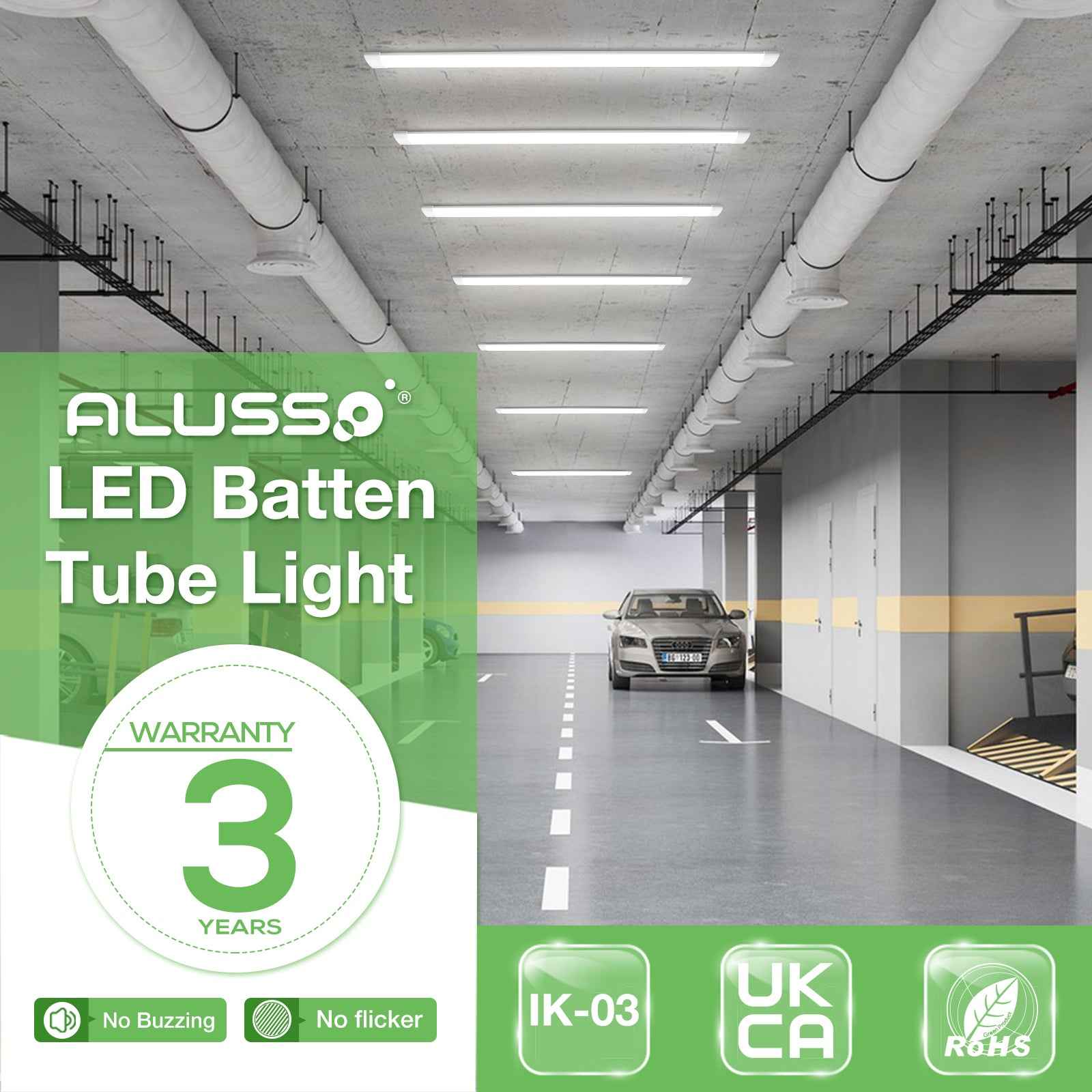 4FT LED Strip Lights Batten Tube Light 3CCT Office Garage Shop Daylights 230V - ALUSSO LIGHTING