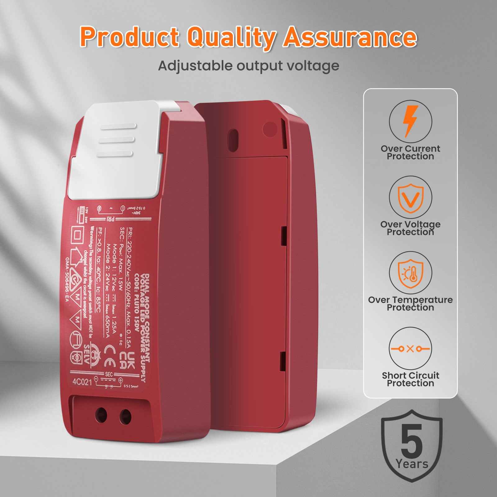 DC 12V/24V LED Driver Power Supply Transformer+extension cable+Junction box 15W - ALUSSO LIGHTING