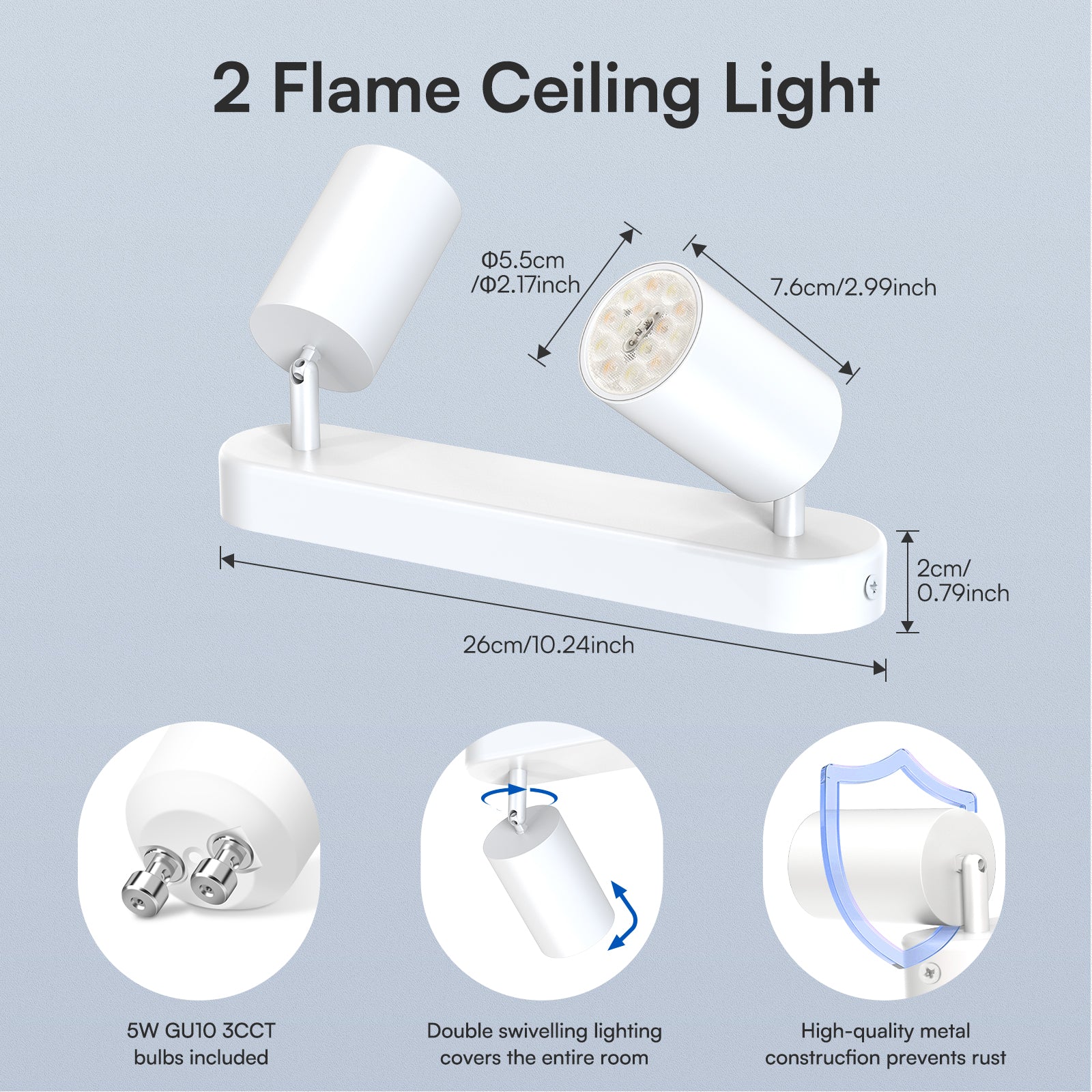 5W LED Spot Light 2-3 Heads Rotable GU10 2700K/3000K-4000K-6500K Swivelling Ceiling Track Fixture, Black