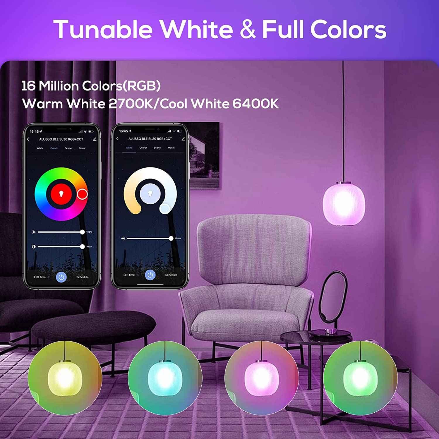 WiFi 5.5W Smart C37 E14 LED Bulbs, 180° Beam Angle, RGB CCT Dimmable, 4 Pack, Alexa Google Home App Control - ALUSSO LIGHTING