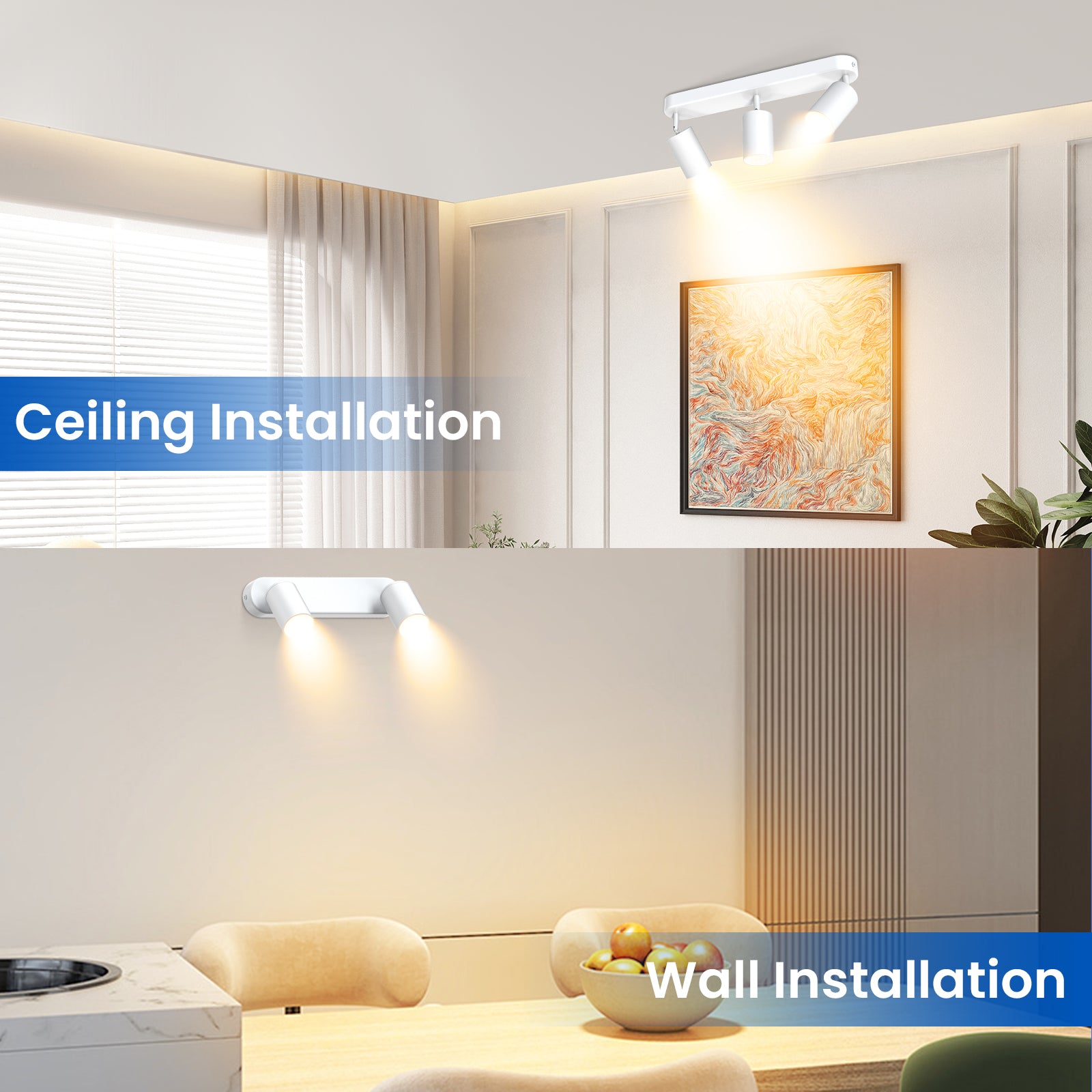 5W LED Spot Light 2-3 Heads Rotable GU10 2700K/3000K-4000K-6500K Swivelling Ceiling Track Fixture, Black