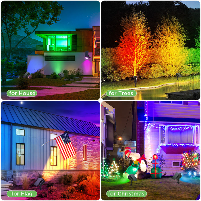ALUSSO RGB Solar Spotlights Outdoor Motion Sensor, 3CCT Dimmable, IP65 Waterproof Landscape Lighting for Outside Yard Pathway Garden, 4 Pack