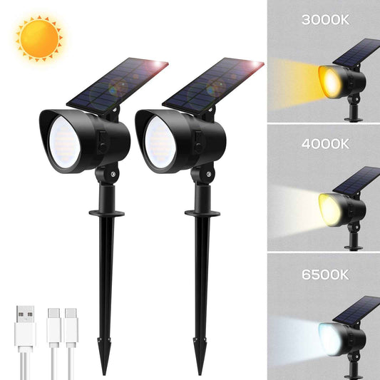 3CCT+DIM LED Solar Landscape Spotlights Outdoor Wall Night Light, 54-LEDs, IP65, 2 Pack - ALUSSO LIGHTING