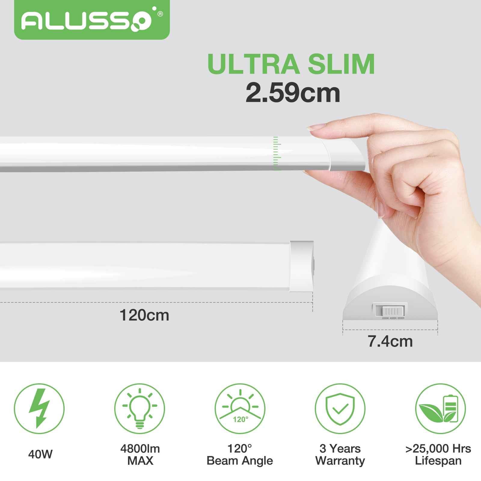 4FT LED Strip Lights Batten Tube Light 3CCT Office Garage Shop Daylights 230V - ALUSSO LIGHTING