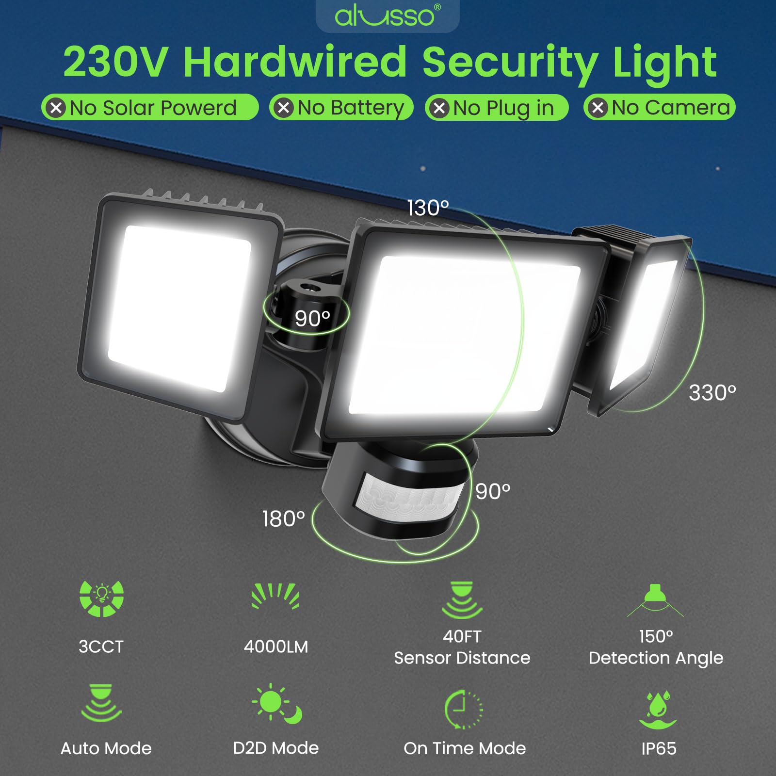 Dreifacher 30W LED-Sicherheitsfluter mit PIR-Bewegungssensor, 2400lm, IP65