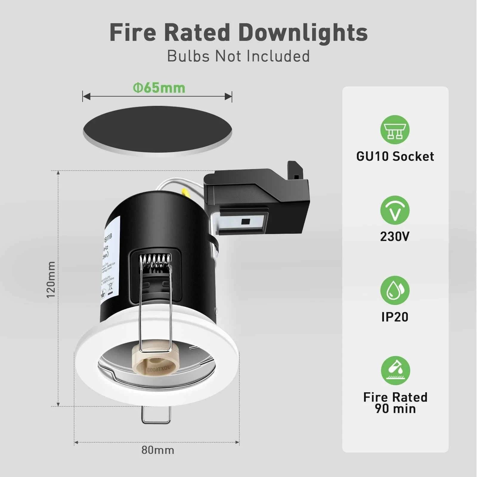 10x 65mm Recessed Fire Rated Ceiling Downlights LED GU10 Spotlights Downlighters - ALUSSO LIGHTING