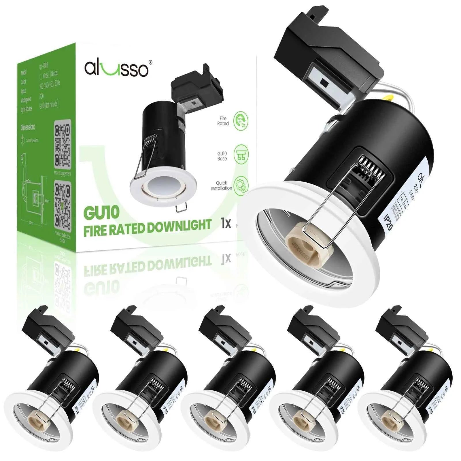 10x 65mm Recessed Fire Rated Ceiling Downlights LED GU10 Spotlights Downlighters - ALUSSO LIGHTING