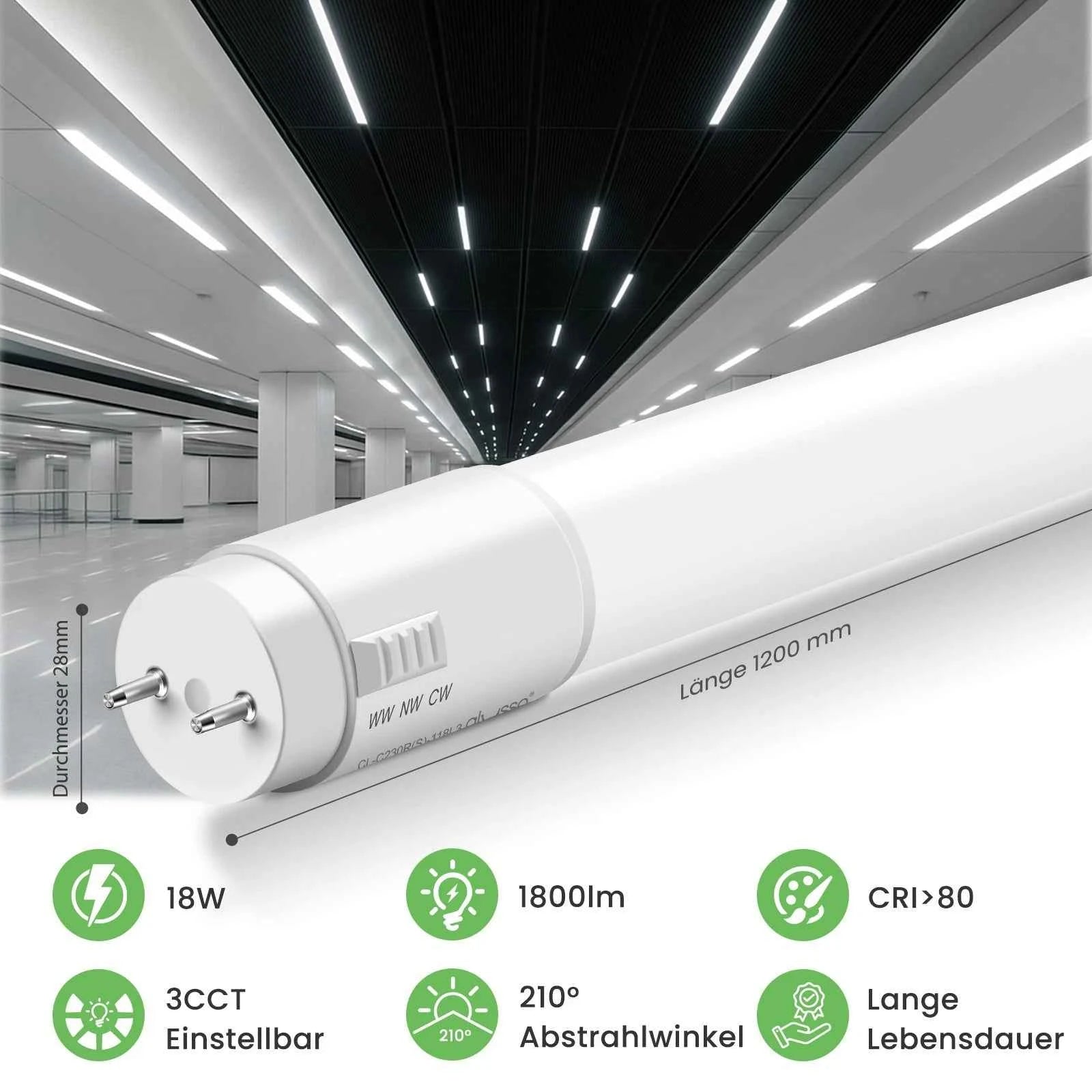 10x LED Fluorescent Tube120cm T8 G13 Neon Tube 3CCT Lamp Tube 18W