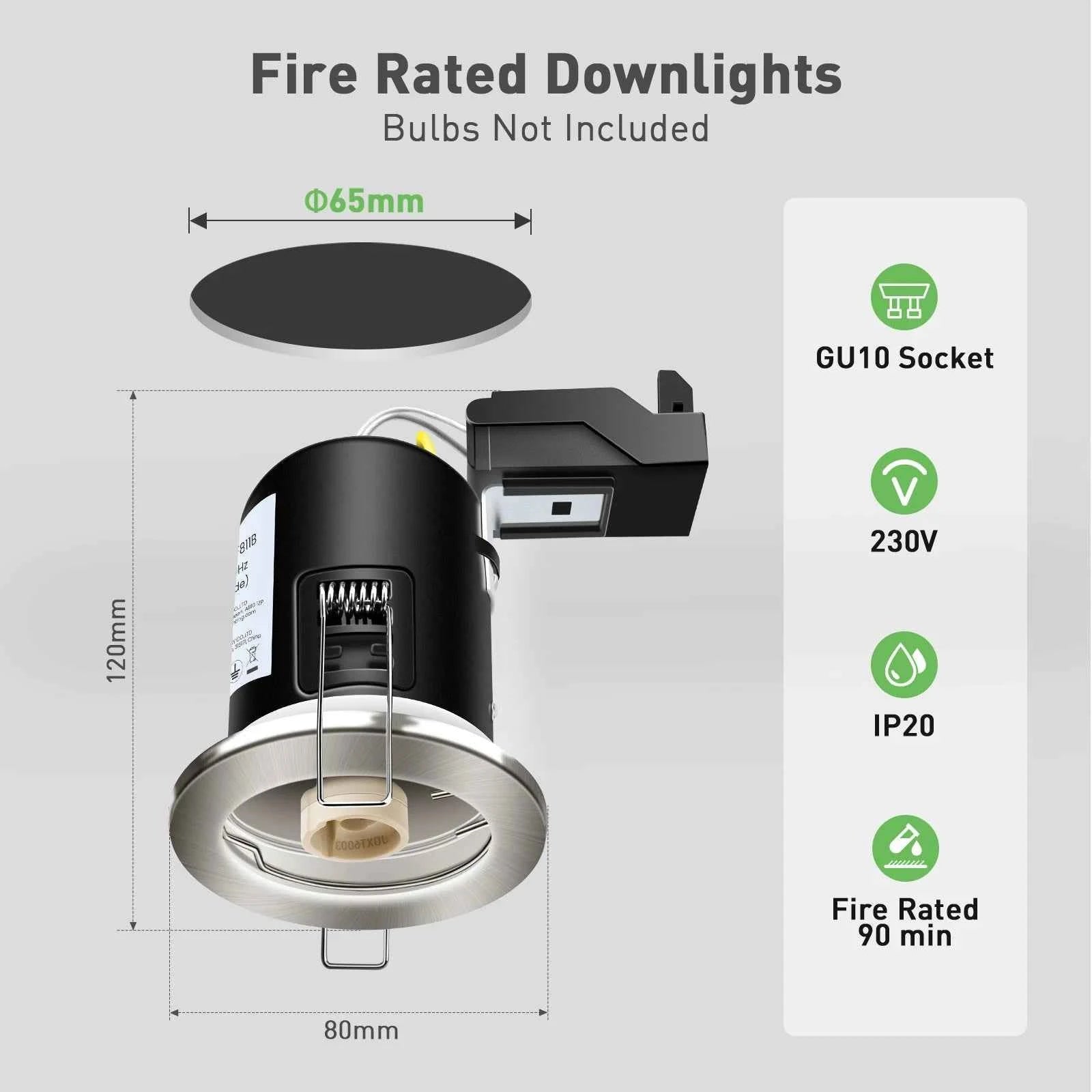 10x 65mm Recessed Fire Rated Ceiling Downlights LED GU10 Spotlights Downlighters - ALUSSO LIGHTING
