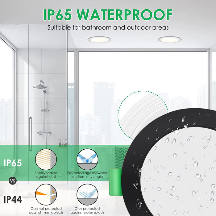 IP65 LED Downlight Cutout 67-75mm Dimmable CCT Ultra Slim, Black, 6 Pack