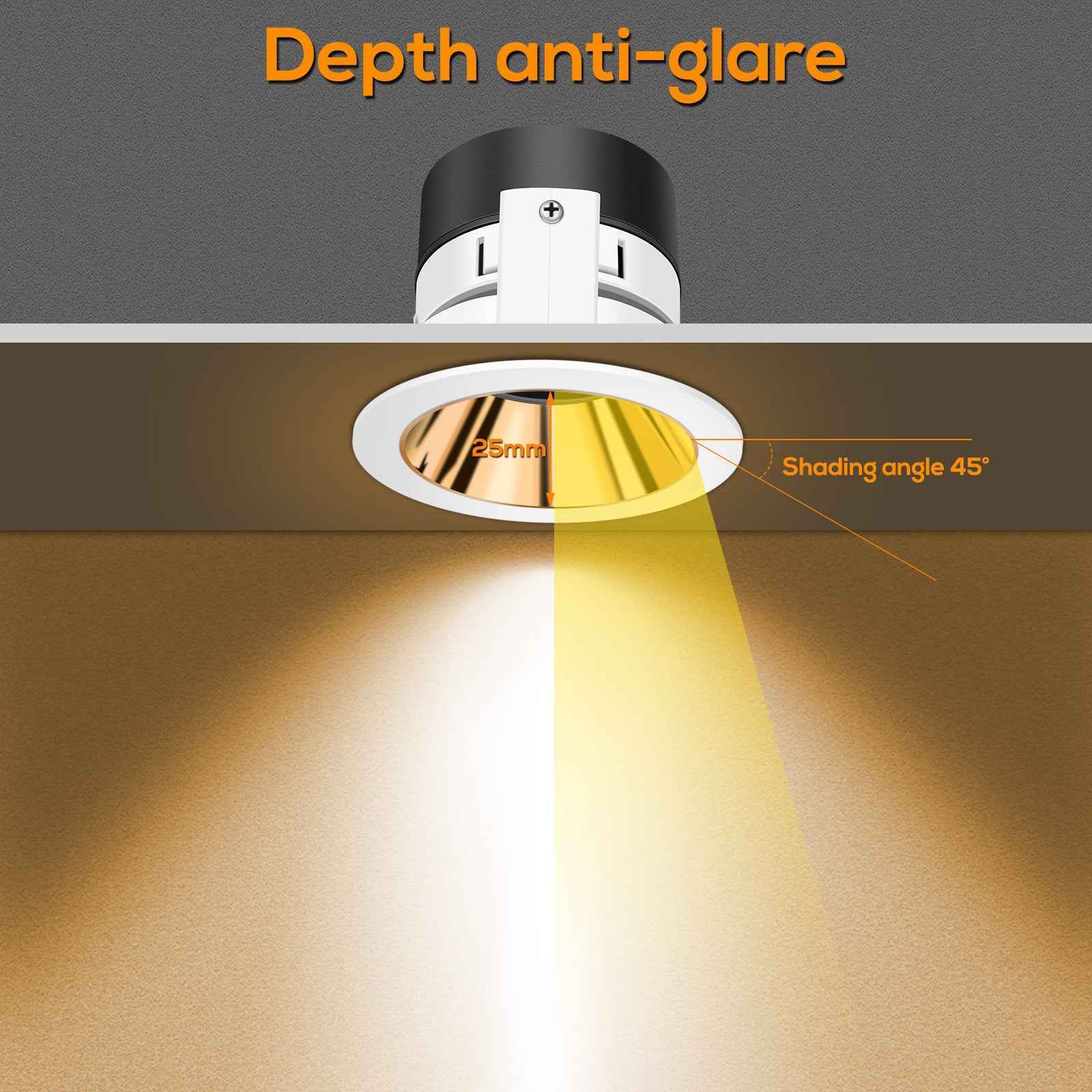 Anti-Glare LED Downlights 7W CCT Cutout 75-80mm, 6 Pack, Golden/Silver with White Frame - ALUSSO LIGHTING