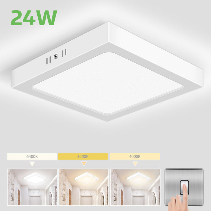 24W Square LED Ceiling Light 1550 Lumen 3 Colors Changeable by Wall Switch
