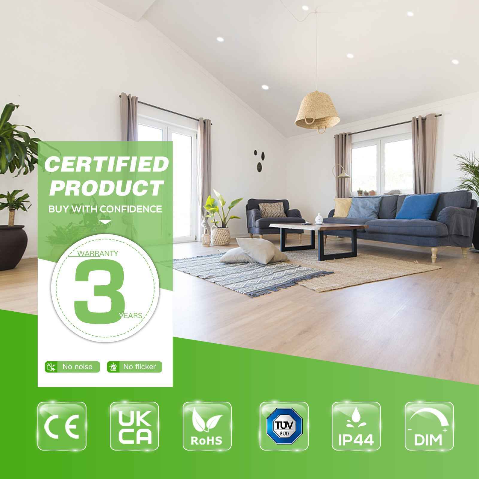 10W/12W/14W Led Downlight Dimmable Tri-coulor IP44/IP65 Recessed Ceiling Lights, 70/90/120mm Cutout, 6 pack - ALUSSO LIGHTING