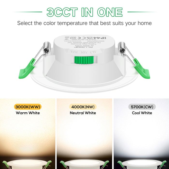 Shiny Chrome 7W CCT Dimmable Donwlights Cutout 67-75mm 6 Pack