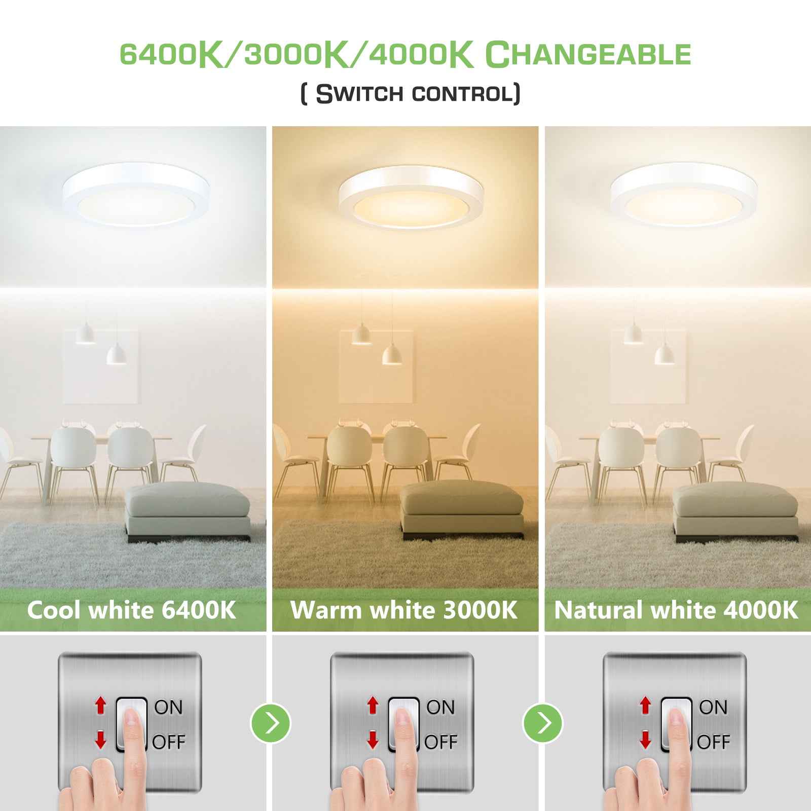 24W Round LED Ceiling Light 1850 Lumen 3 Colors Changeable by Wall Switch - ALUSSO LIGHTING